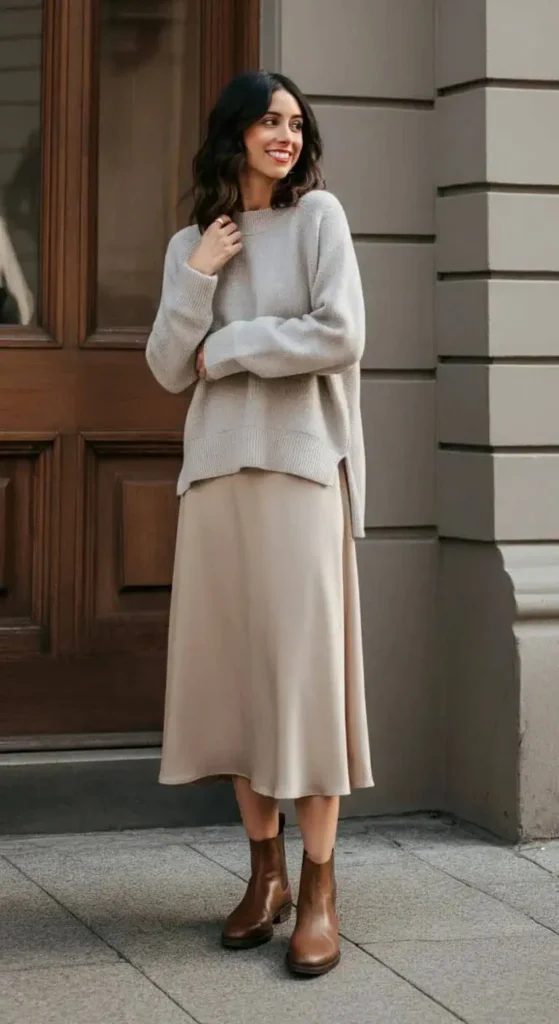 Midi Skirt and Lightweight Sweater
