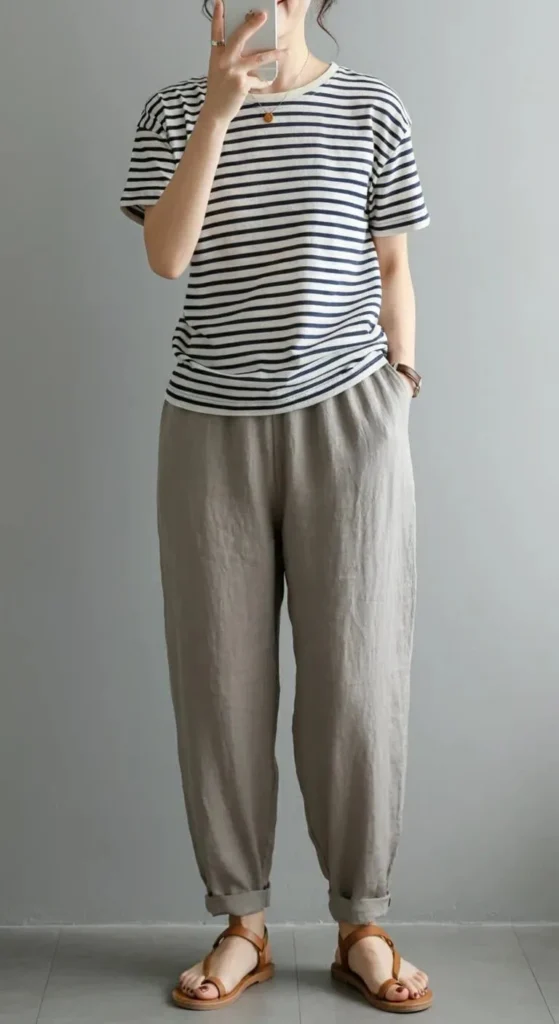 Linen Pants and Striped Tee
