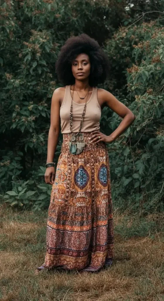 Boho Maxi Skirt and Plain Tank Top