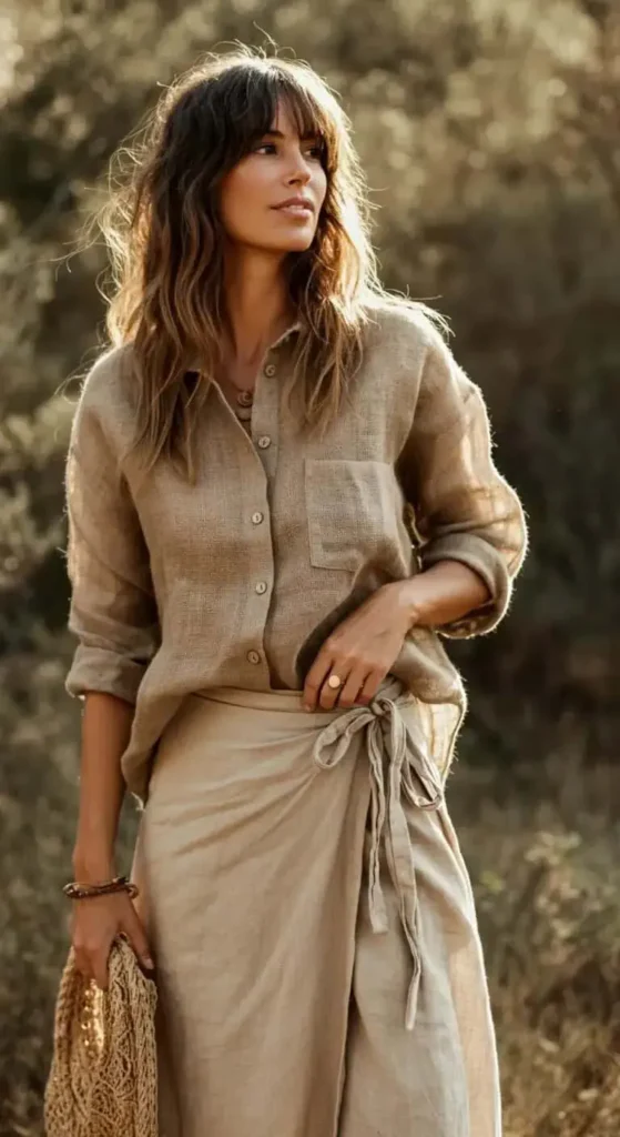 Jute Shirt and Wrap Skirt
