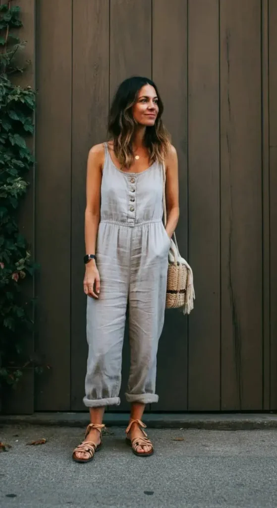 Sleeveless Jumpsuit with Strappy Sandals
