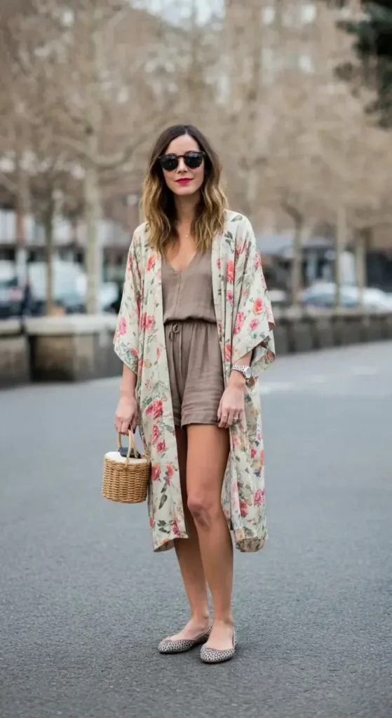 floral-print kimono