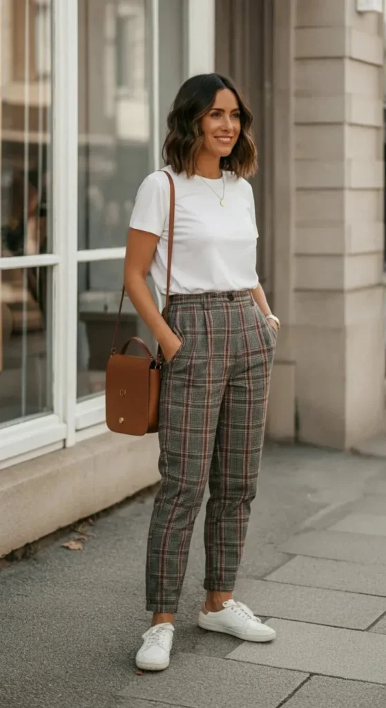 Plaid Pants and a White Tee
