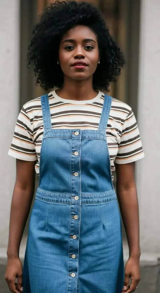 Button Down Denim Skirt and Striped Tee
