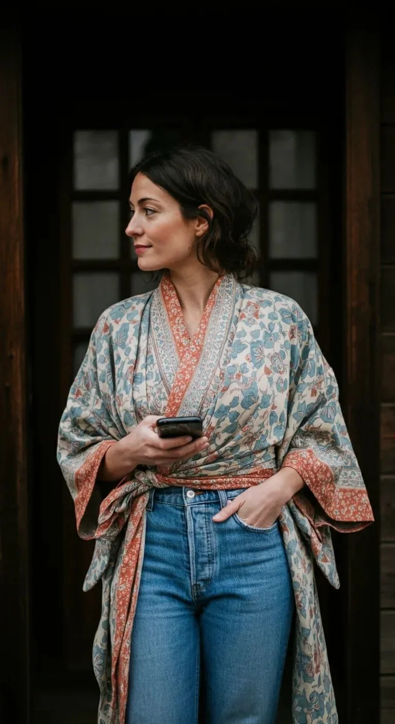 Kimono Wrap with Jeans
