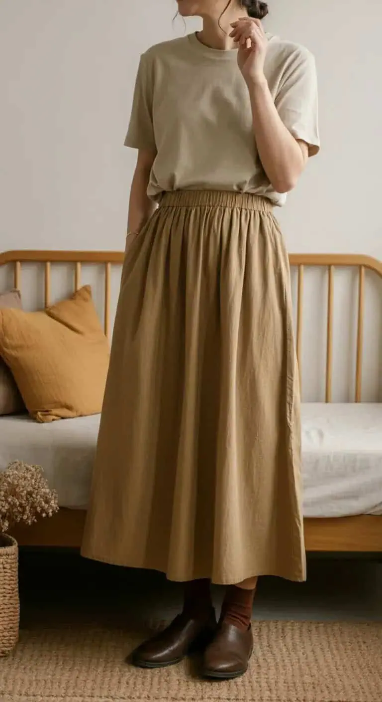 Cotton Midi Skirt and a Tee
