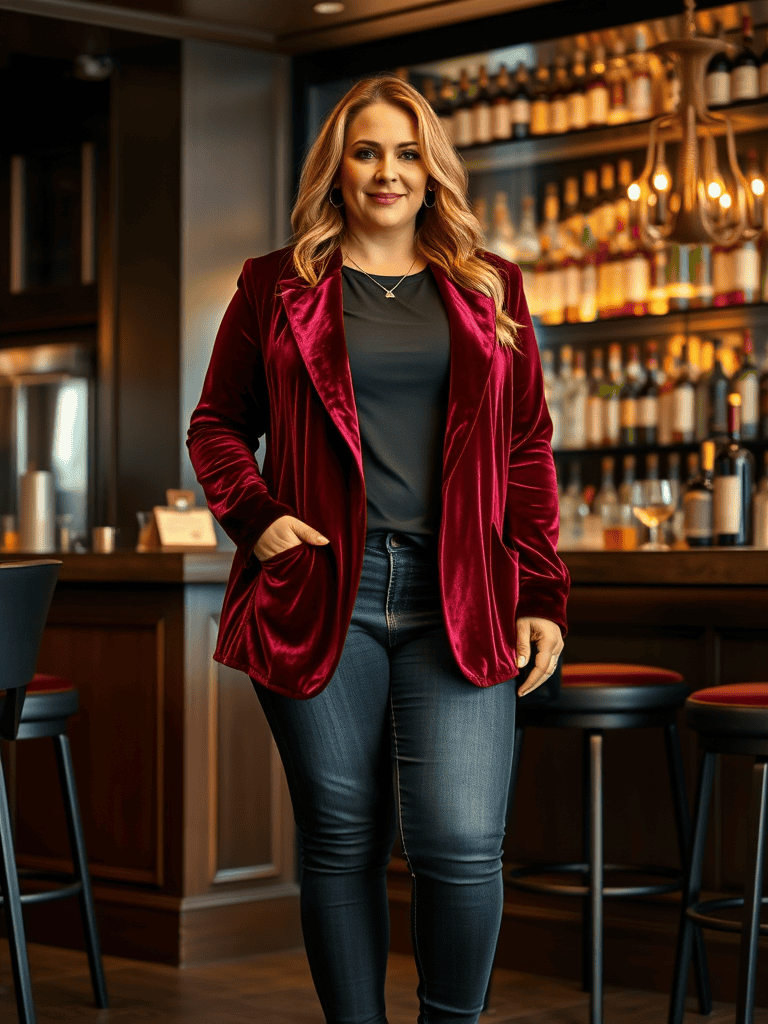 Velvet Blazer and Jeans
