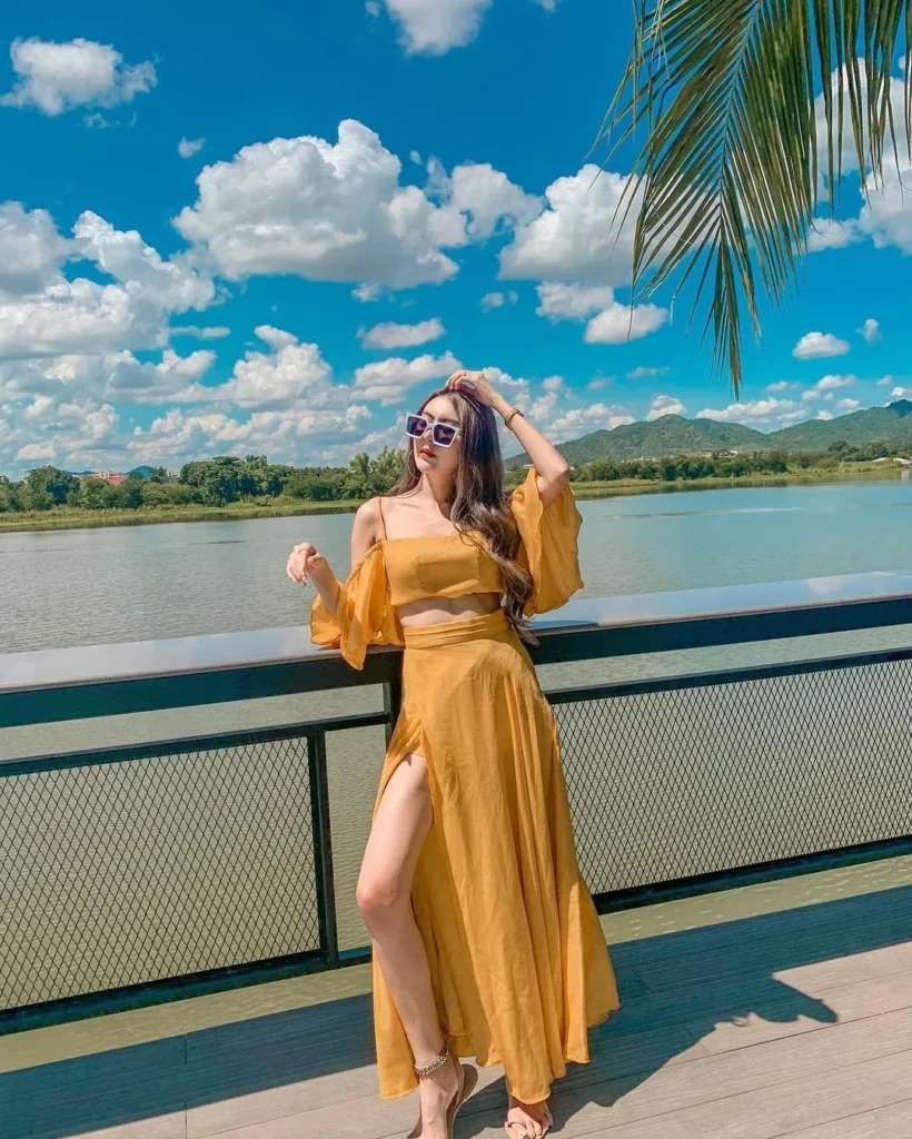 Golden Two-Piece Flowy Vacation Look