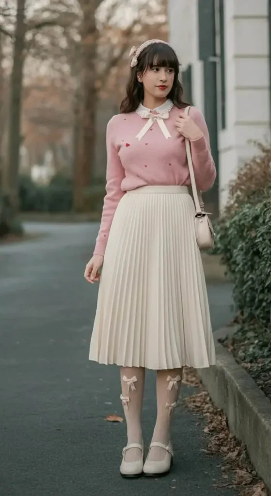 Ribbon-Trim Sweater and Skirt