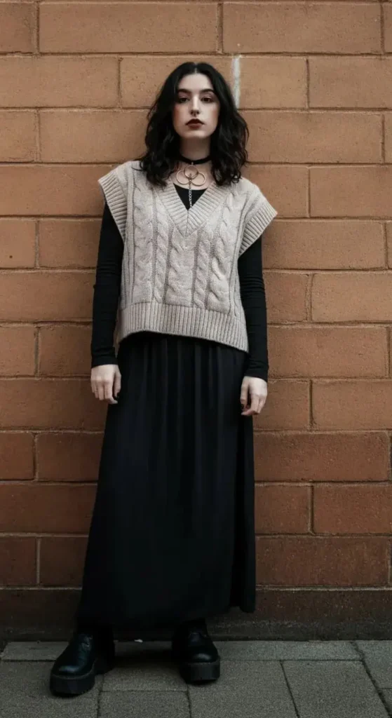 Sweater Vest and Maxi Skirt