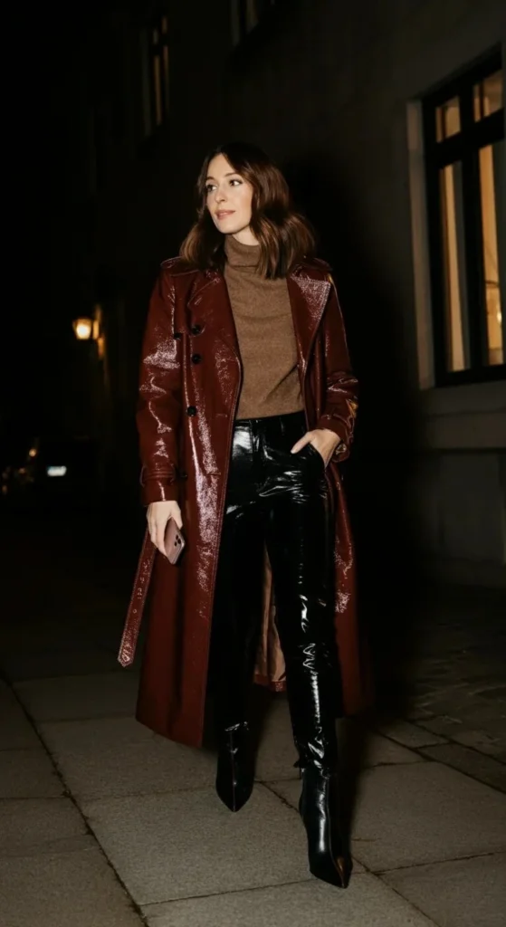 Patent Leather Trench with Vinyl Pants