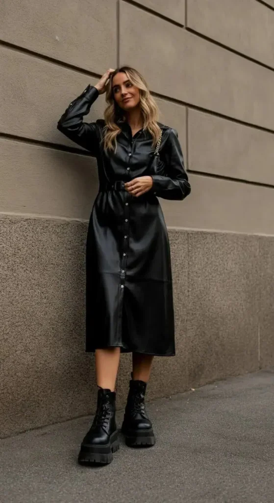 Leather Dress with Combat Platform Boots