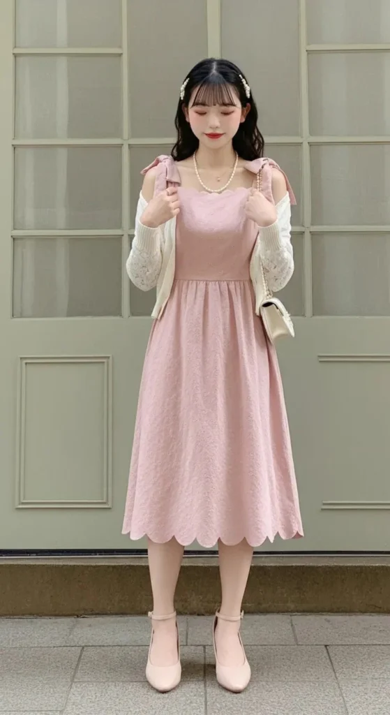 Scalloped Edge Dress with Bow Details