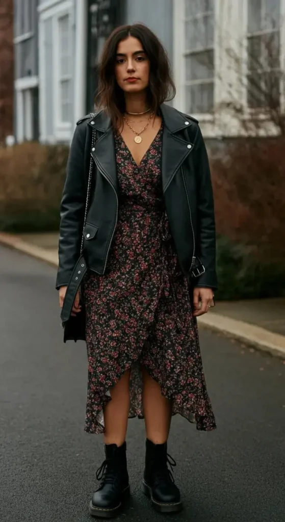 Wrap Dress with Track Sole Boots