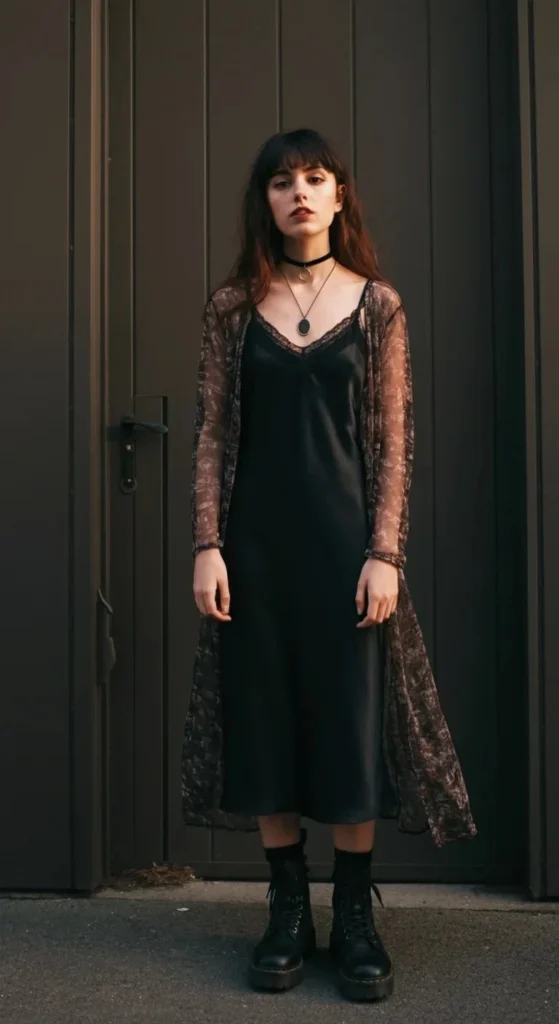 Printed Mesh Layer Over Slip Dress