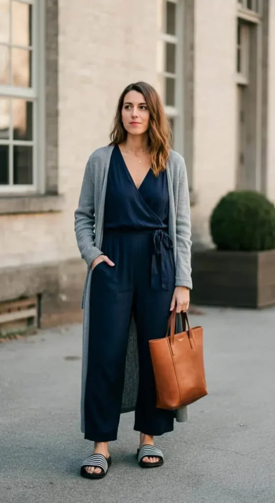 Wrap Jumpsuit with Duster Cardigan
