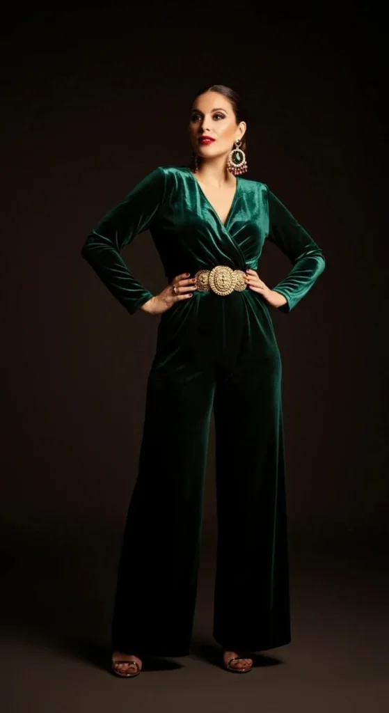 Velvet Jumpsuit with Statement Belt