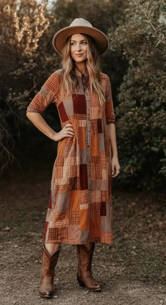 Patchwork Dress with Boots