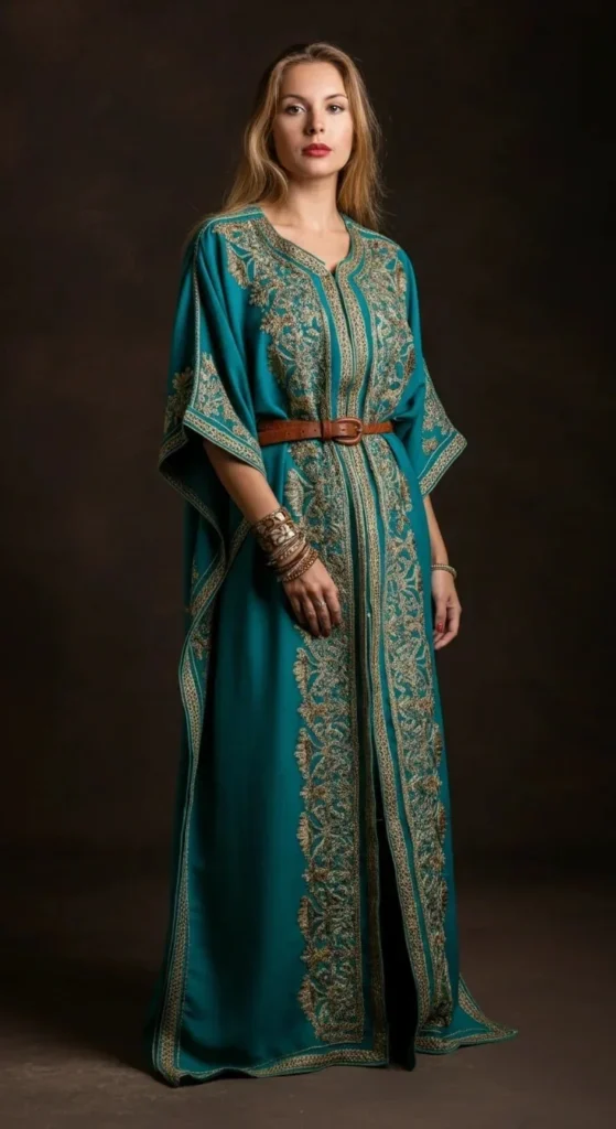 Embroidered Kaftan with Leather Accessories