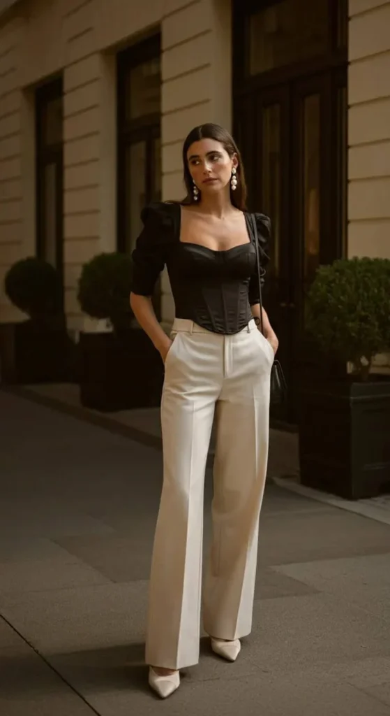 Corset Top and Wide-Leg Trousers