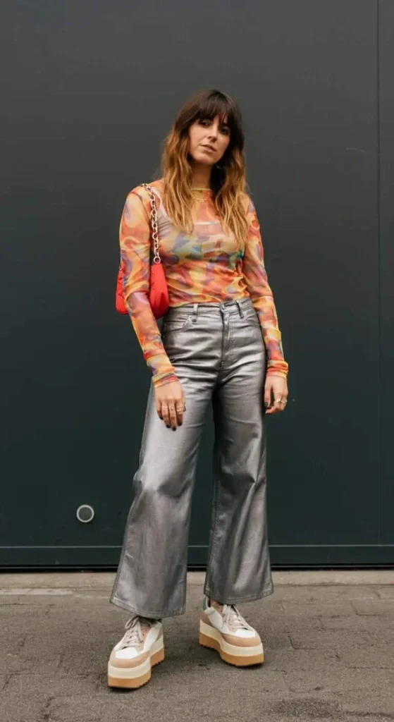 Mesh Top with Wide-Leg Pants