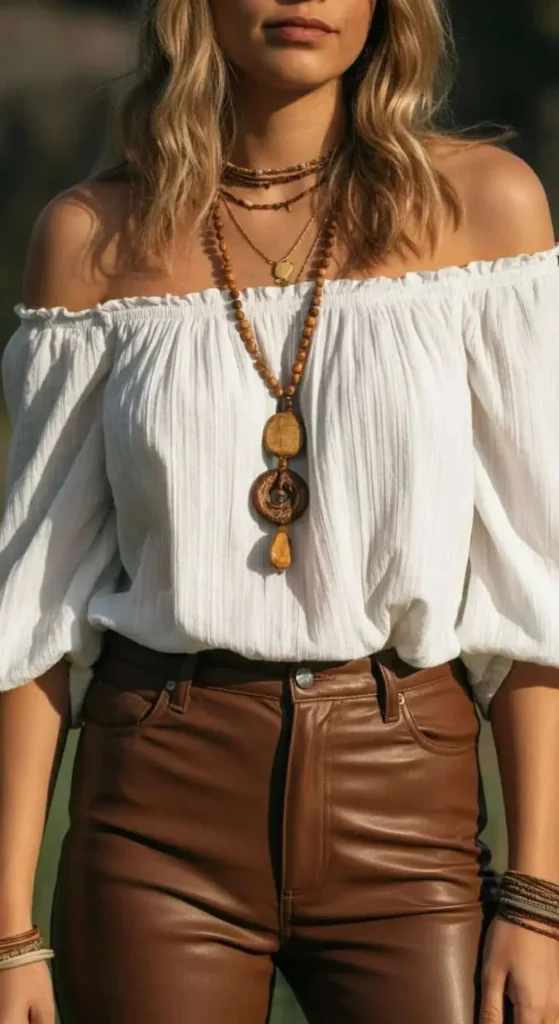 Peasant Blouse with Leather Pants