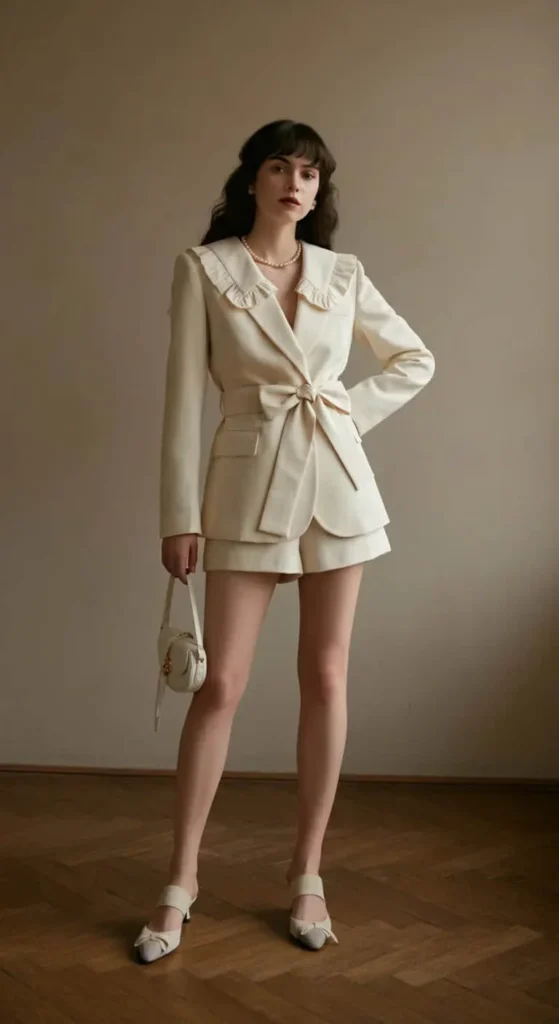 Ruffle-Collar Blazer Set