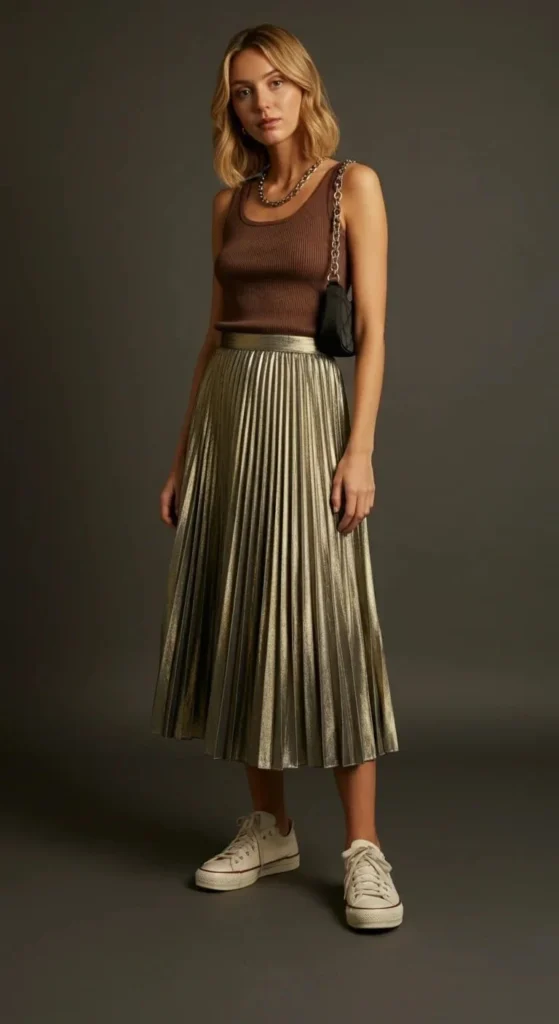 Pleated Skirt and Ribbed Tank