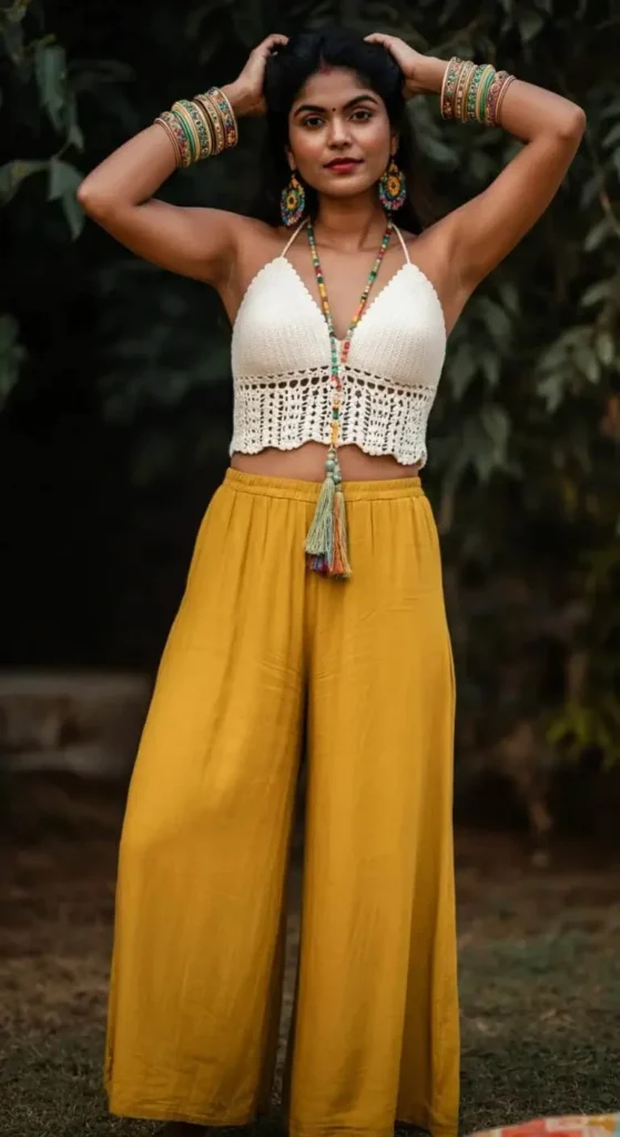 Crochet Top with Wide-Leg Pants