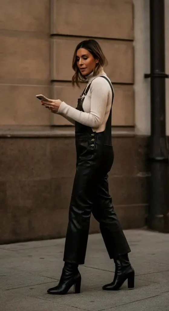 Leather Overalls with Structured Top
