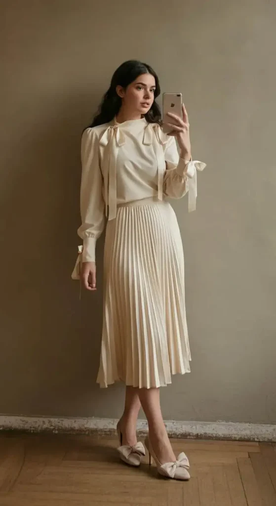 Ribbon-Detailed Midi Skirt Set